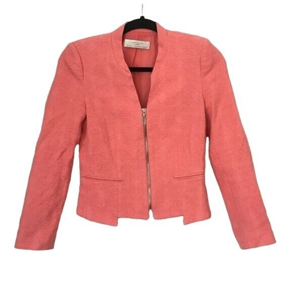 Zara Trafaluc Size S Full Zip Blazer Embossed Pink Fitted Jacket - Picture 1 of 7